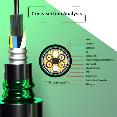 Outdoor Armored Fiber Optic Cable GYTA53 2~216core 1km Unarmed for Telecom Communication